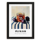 Plum Jam – on Striped Tablecloth, Jam Wall Decor, in sleek black frame