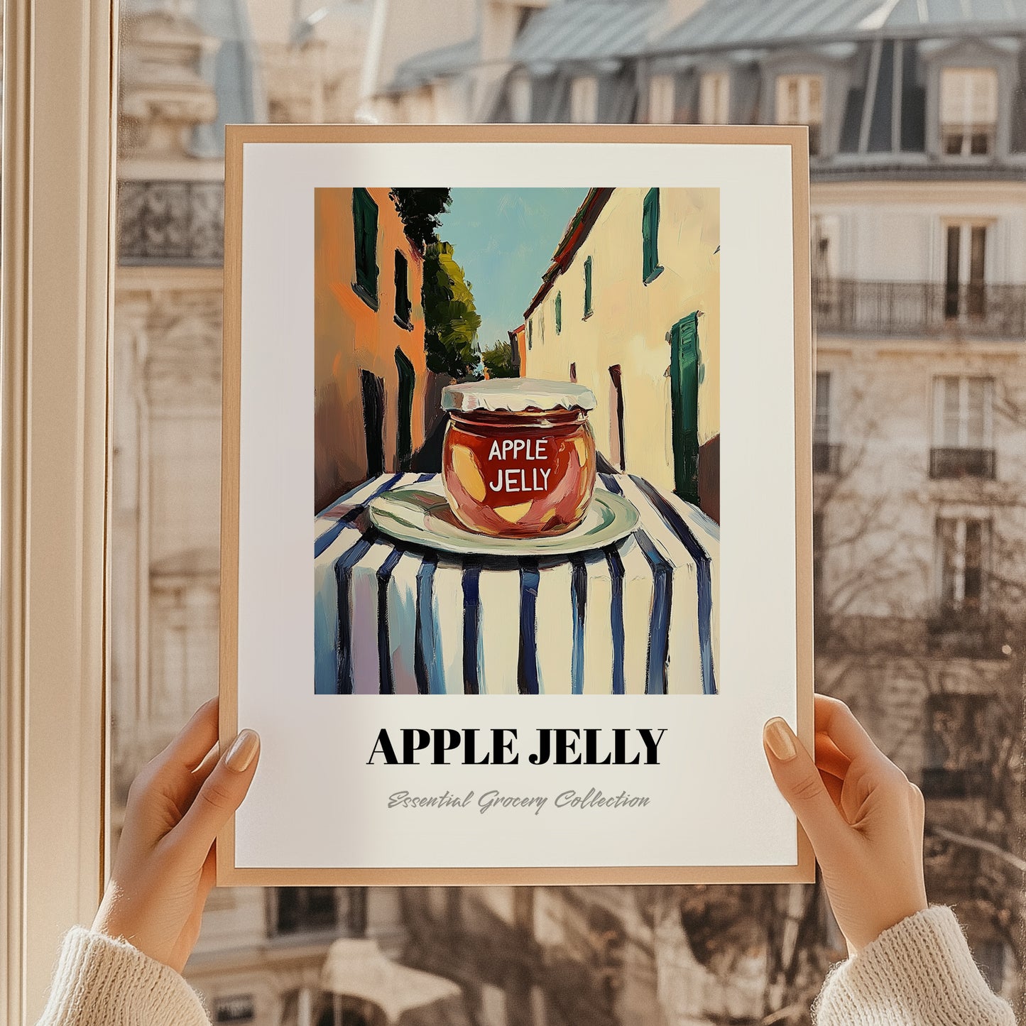Apple Jelly – Italian Outdoor Café Scene, Jam Painting, styled in a charming Paris street view