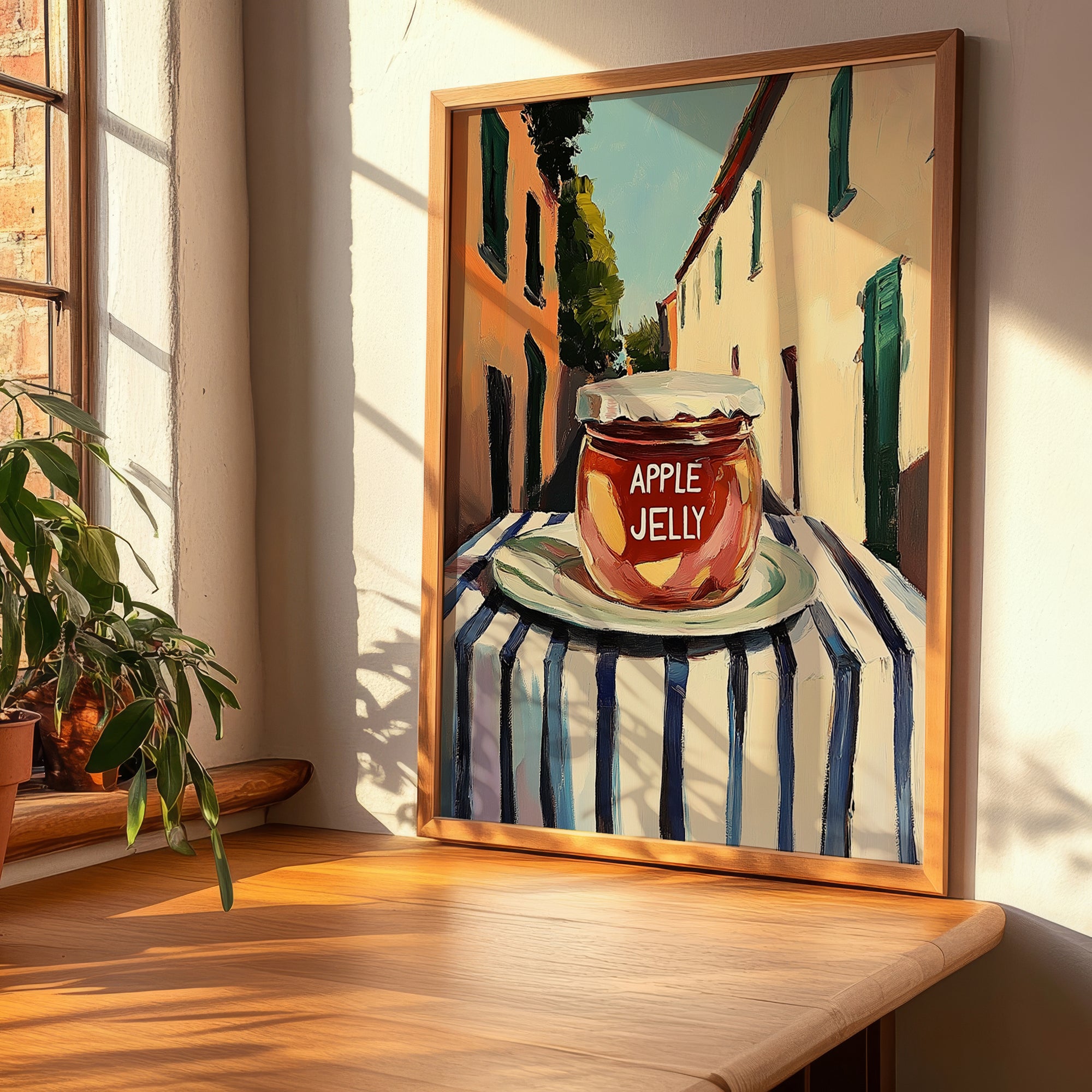 Apple Jelly – Italian Outdoor Café Scene, Jam Painting, clean layout with no caption