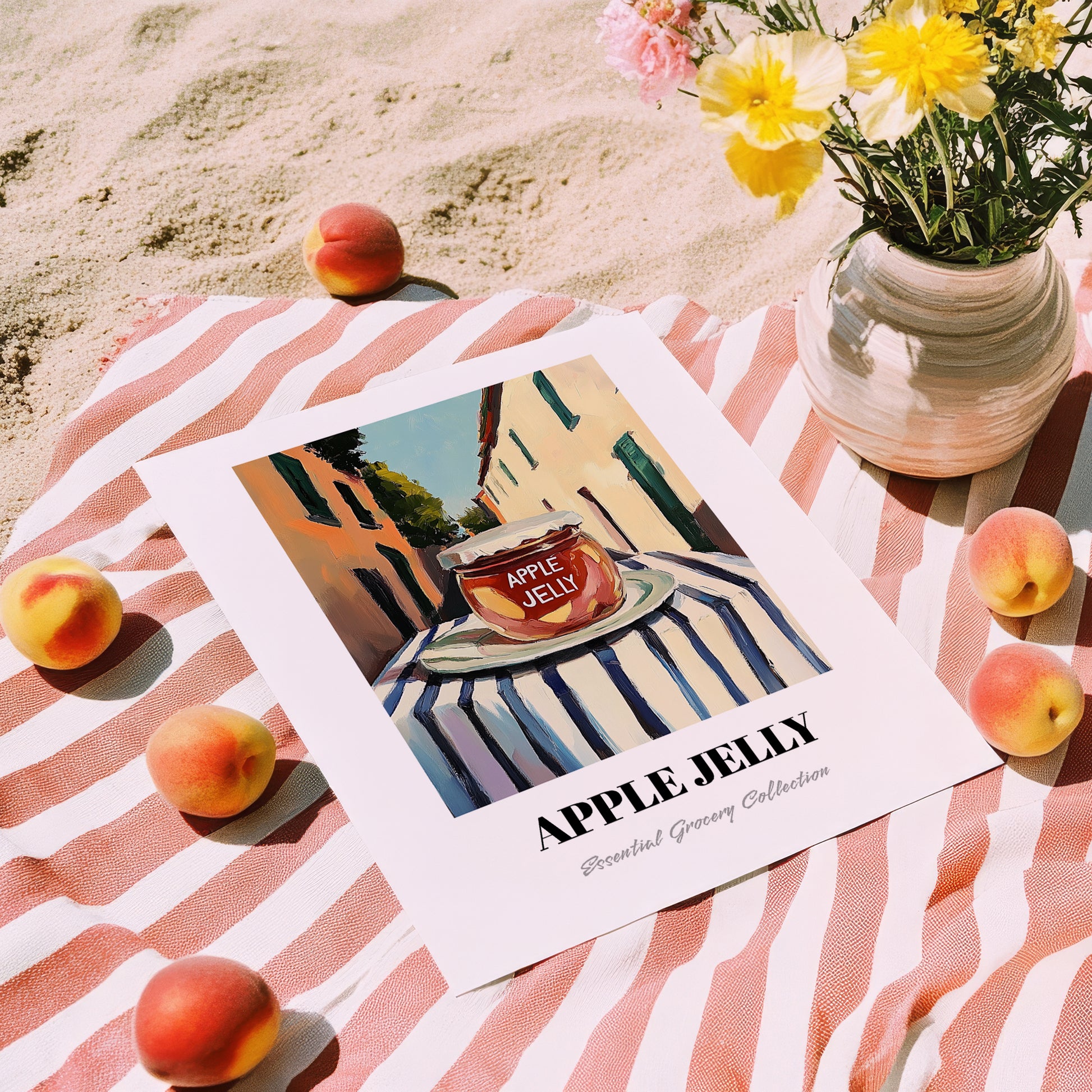 Apple Jelly – Italian Outdoor Café Scene, Jam Painting, unframed on coastal sand