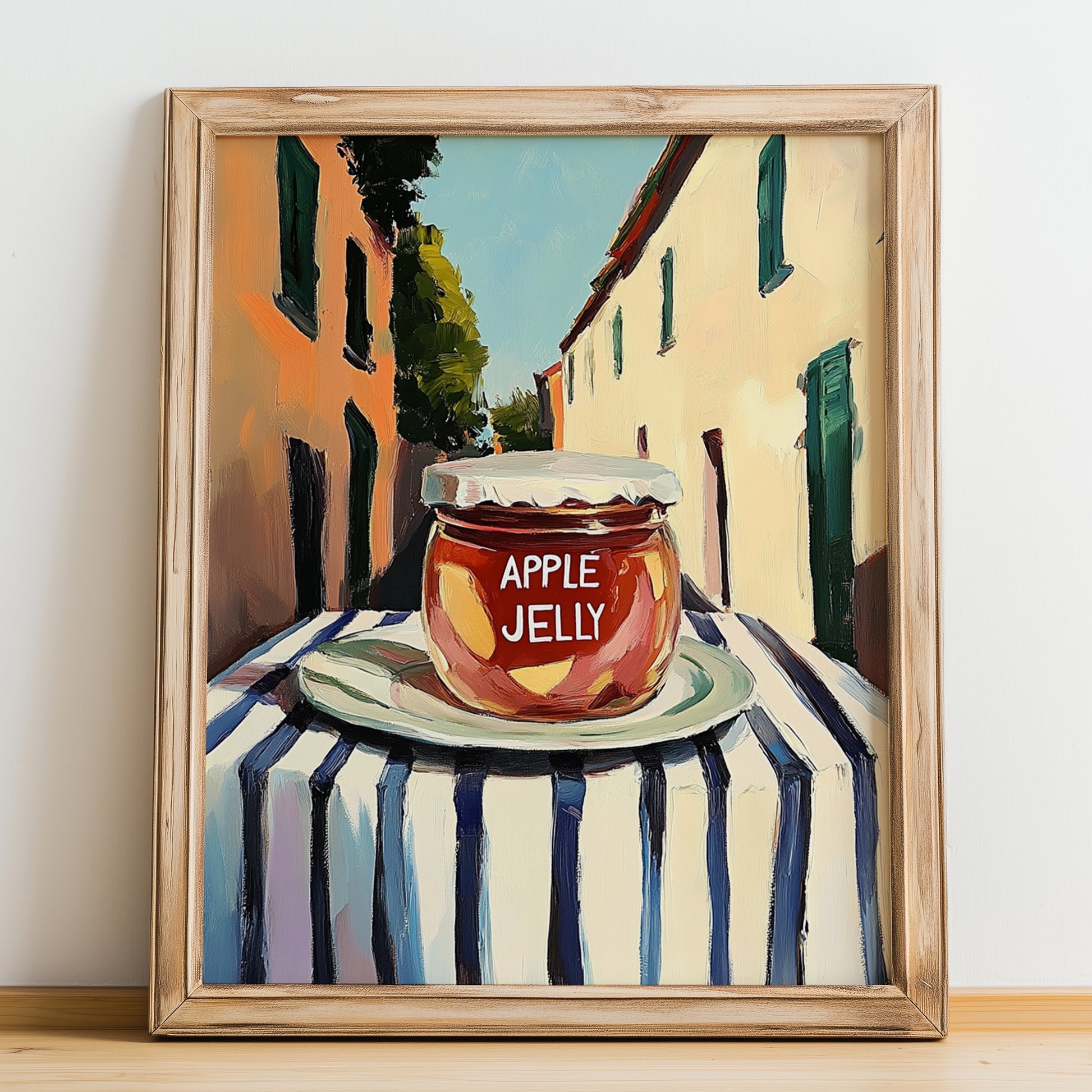 Apple Jelly – Italian Outdoor Café Scene, Jam Painting, no-text version framed in wood