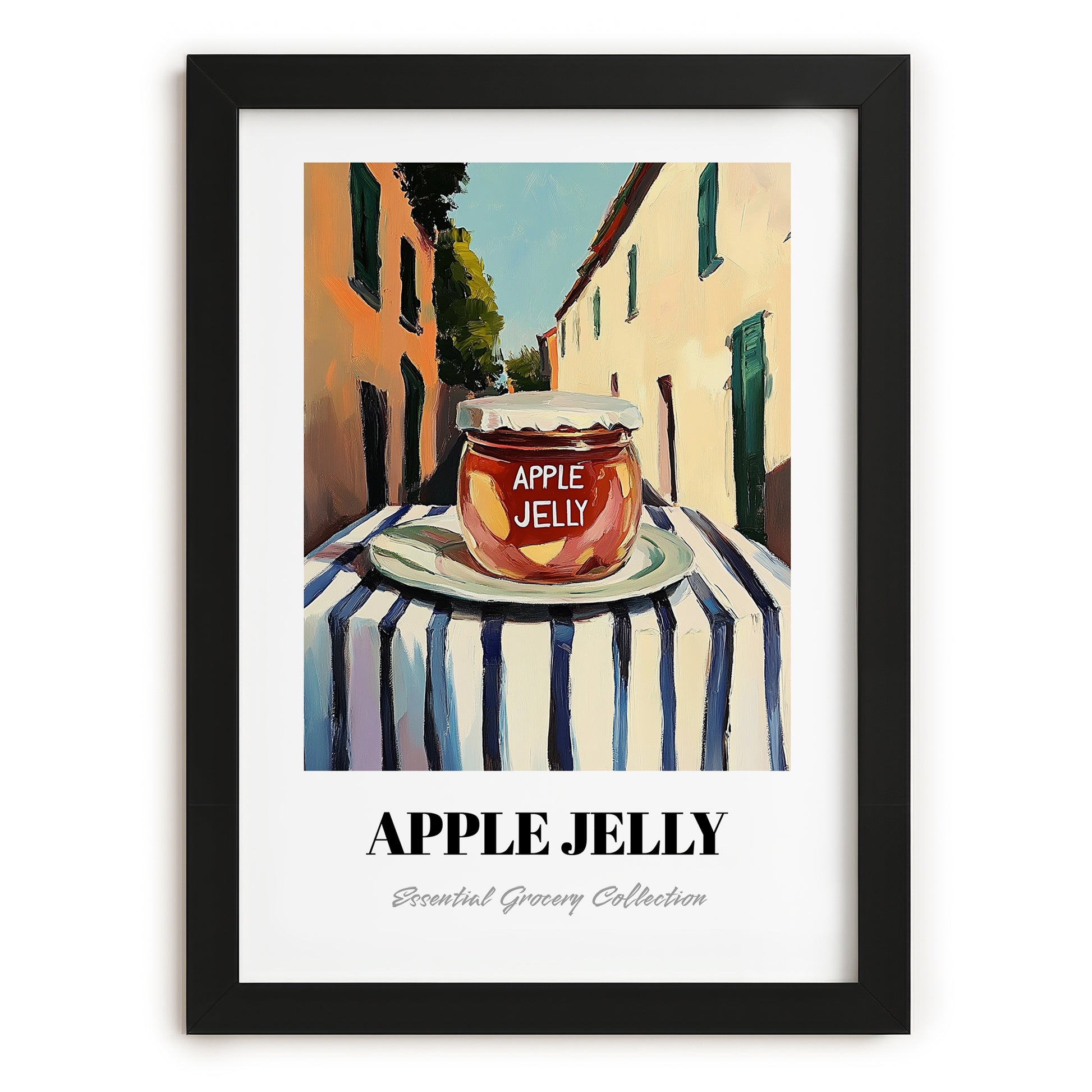 Apple Jelly – Italian Outdoor Café Scene, Jam Painting, in sleek black frame