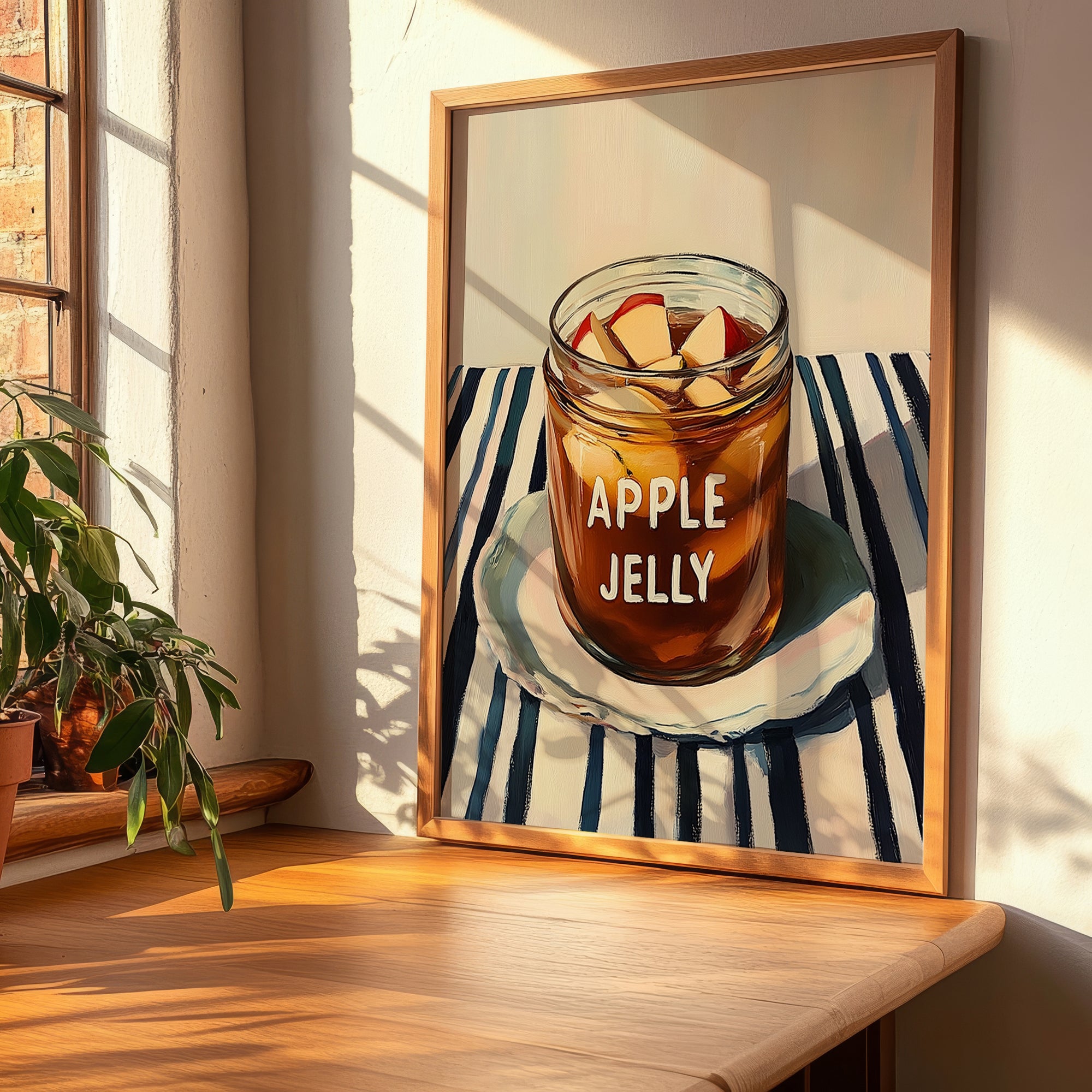 Apple Jelly – on Striped Tablecloth, Jam Wall Decor, clean layout with no caption