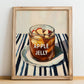 Apple Jelly – on Striped Tablecloth, Jam Wall Decor, no-text version framed in wood
