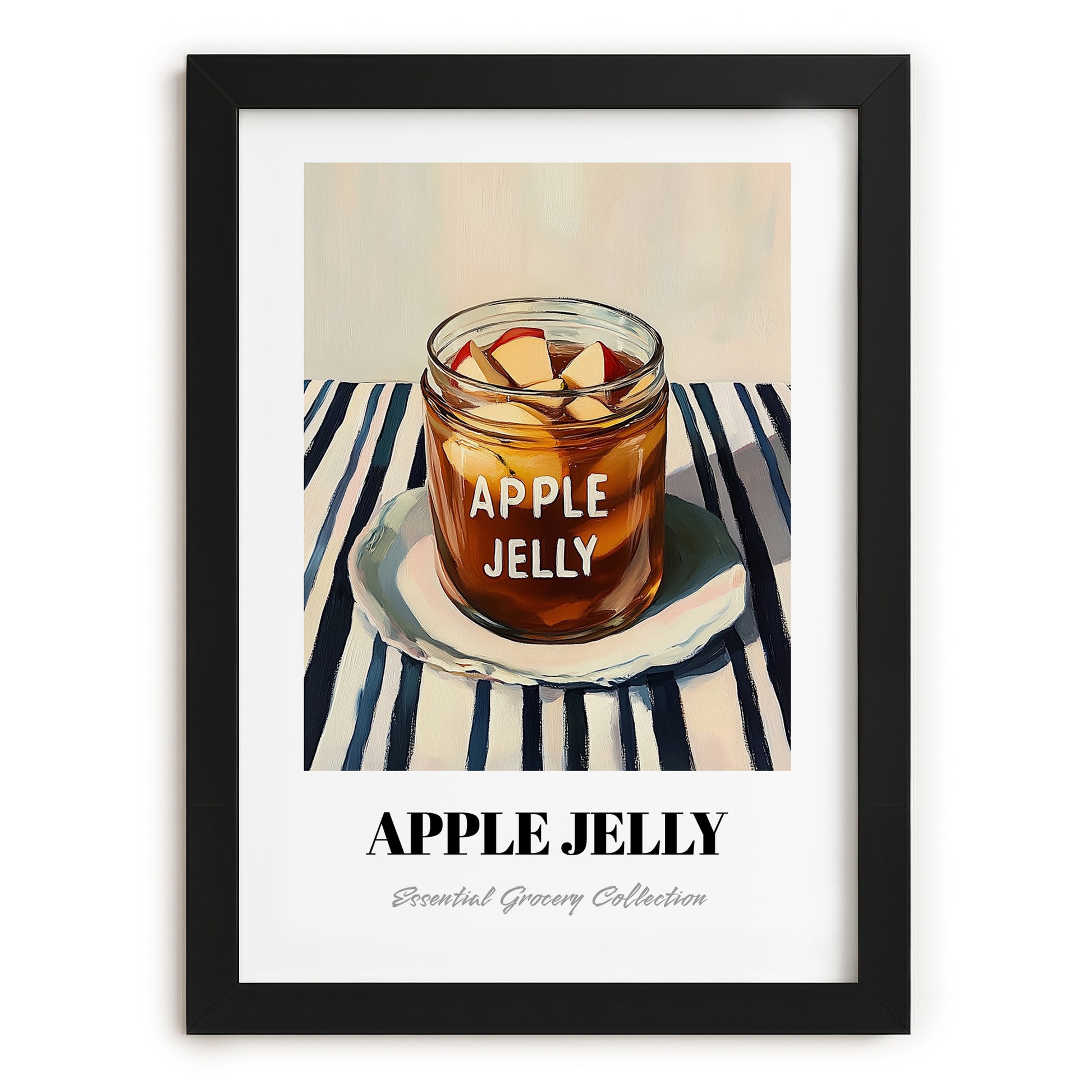 Apple Jelly – on Striped Tablecloth, Jam Wall Decor, in sleek black frame