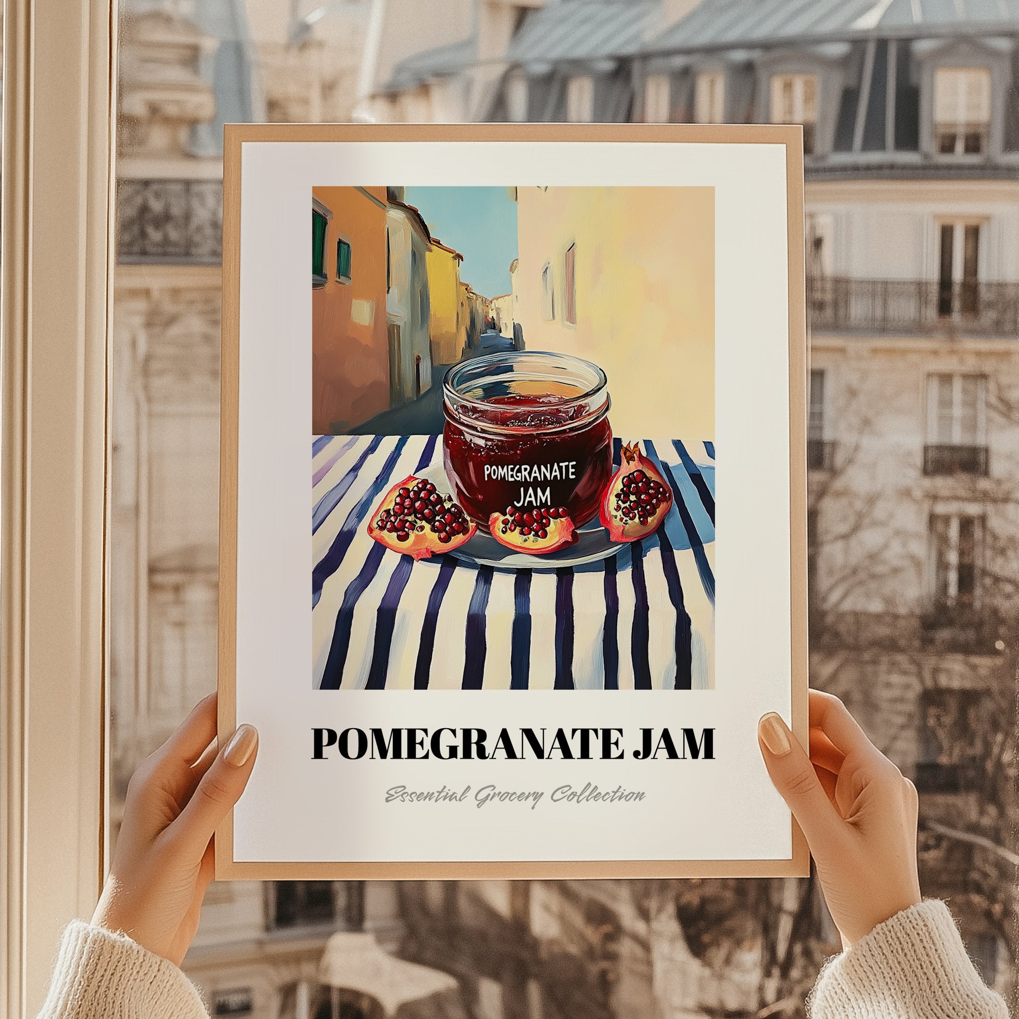 Pomegranate Jam – Italian Street Café Scene, Jam Painting, styled in a charming Paris street view