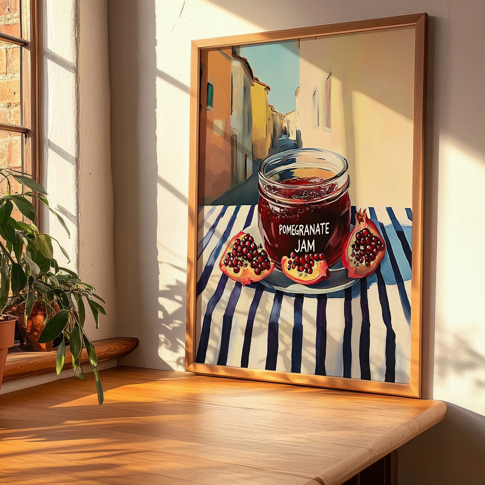 Pomegranate Jam – Italian Street Café Scene, Jam Painting, clean layout with no caption