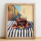 Pomegranate Jam – Italian Street Café Scene, Jam Painting, no-text version framed in wood