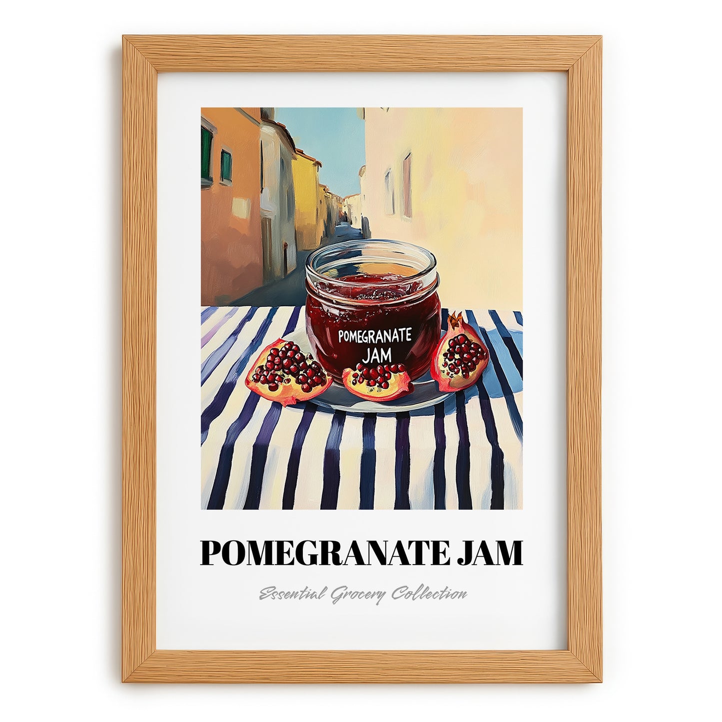 Pomegranate Jam – Italian Street Café Scene, Jam Painting, set in oak frame