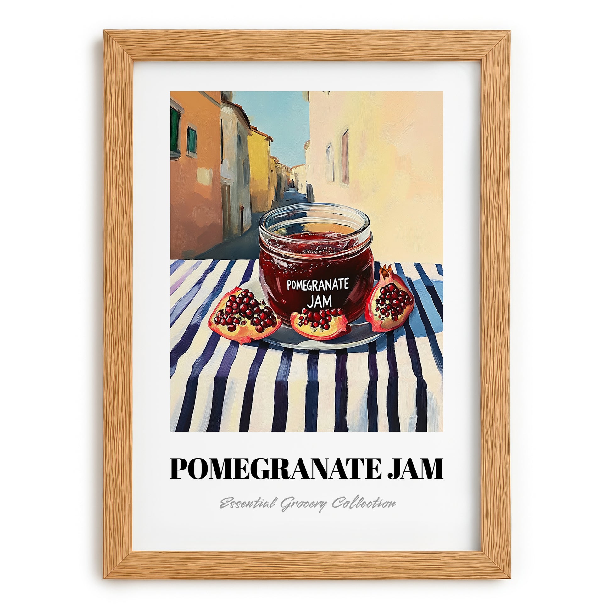 Pomegranate Jam – Italian Street Café Scene, Jam Painting, set in oak frame