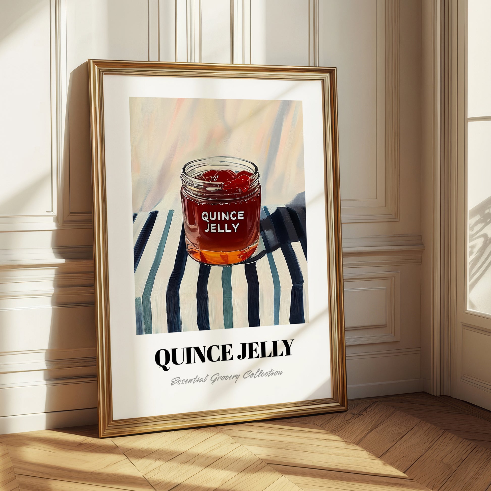 Quince Jelly – on Striped Tablecloth, Jam Illustration