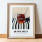 Quince Jelly – on Striped Tablecloth, Jam Illustration, in wooden frame leaning on the floor
