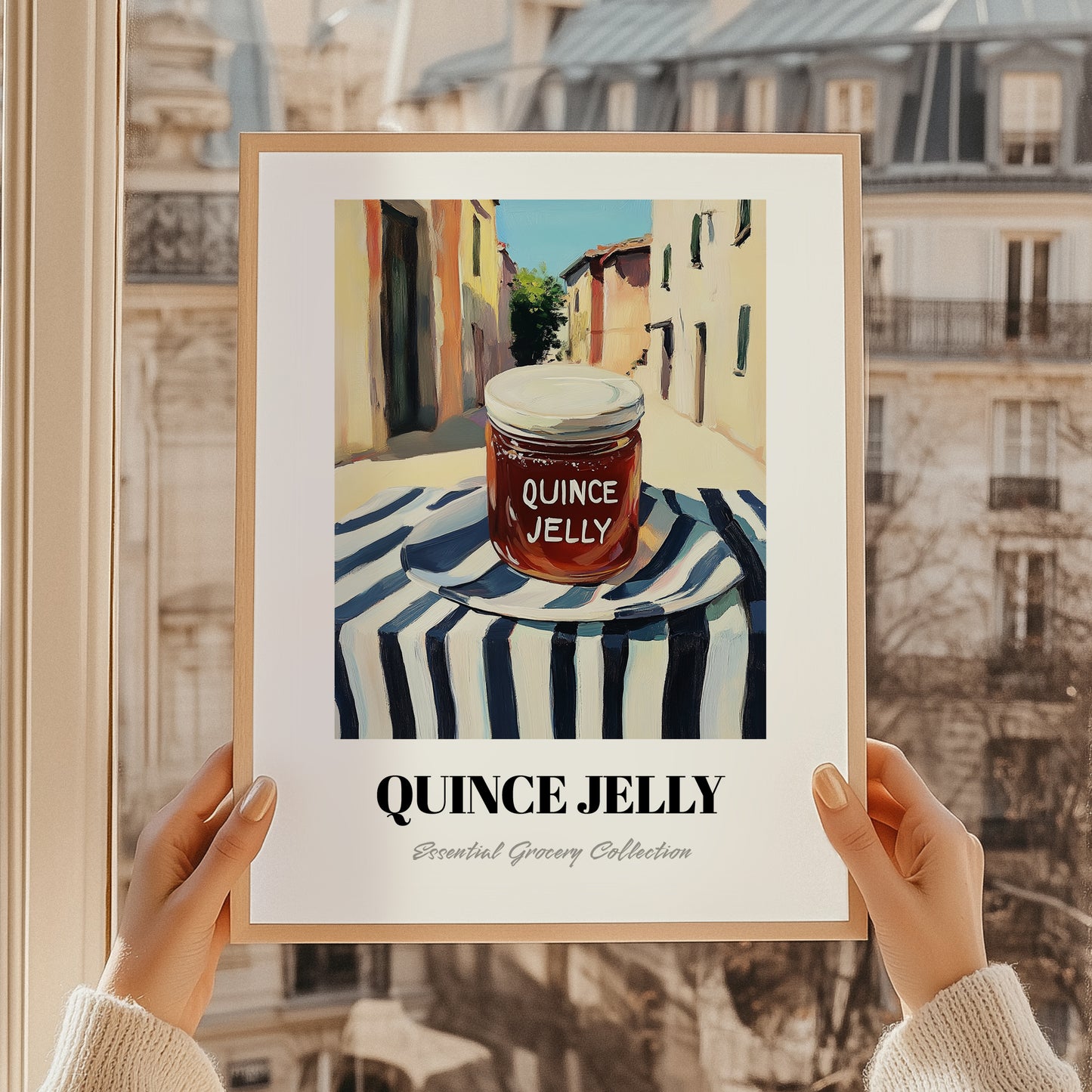 Quince Jelly – Italian Café on the Corner, Jam Illustration, styled in a charming Paris street view