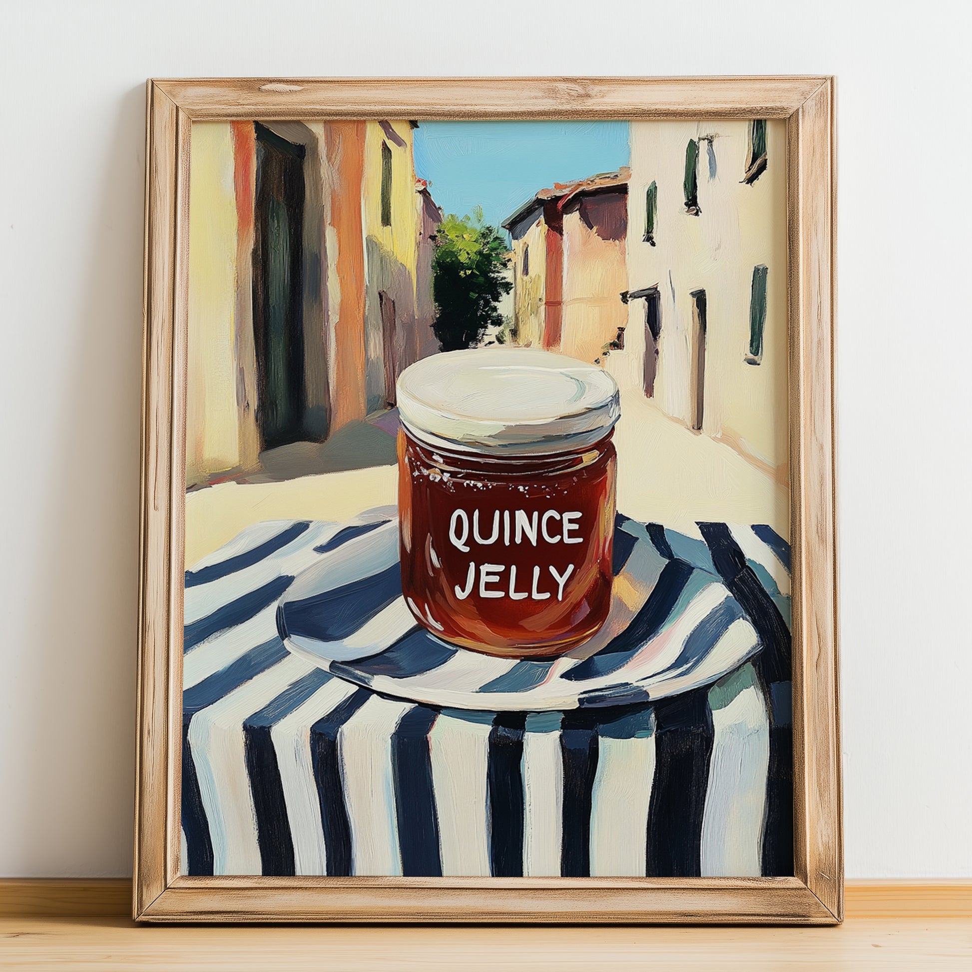 Quince Jelly – Italian Café on the Corner, Jam Illustration, no-text version framed in wood