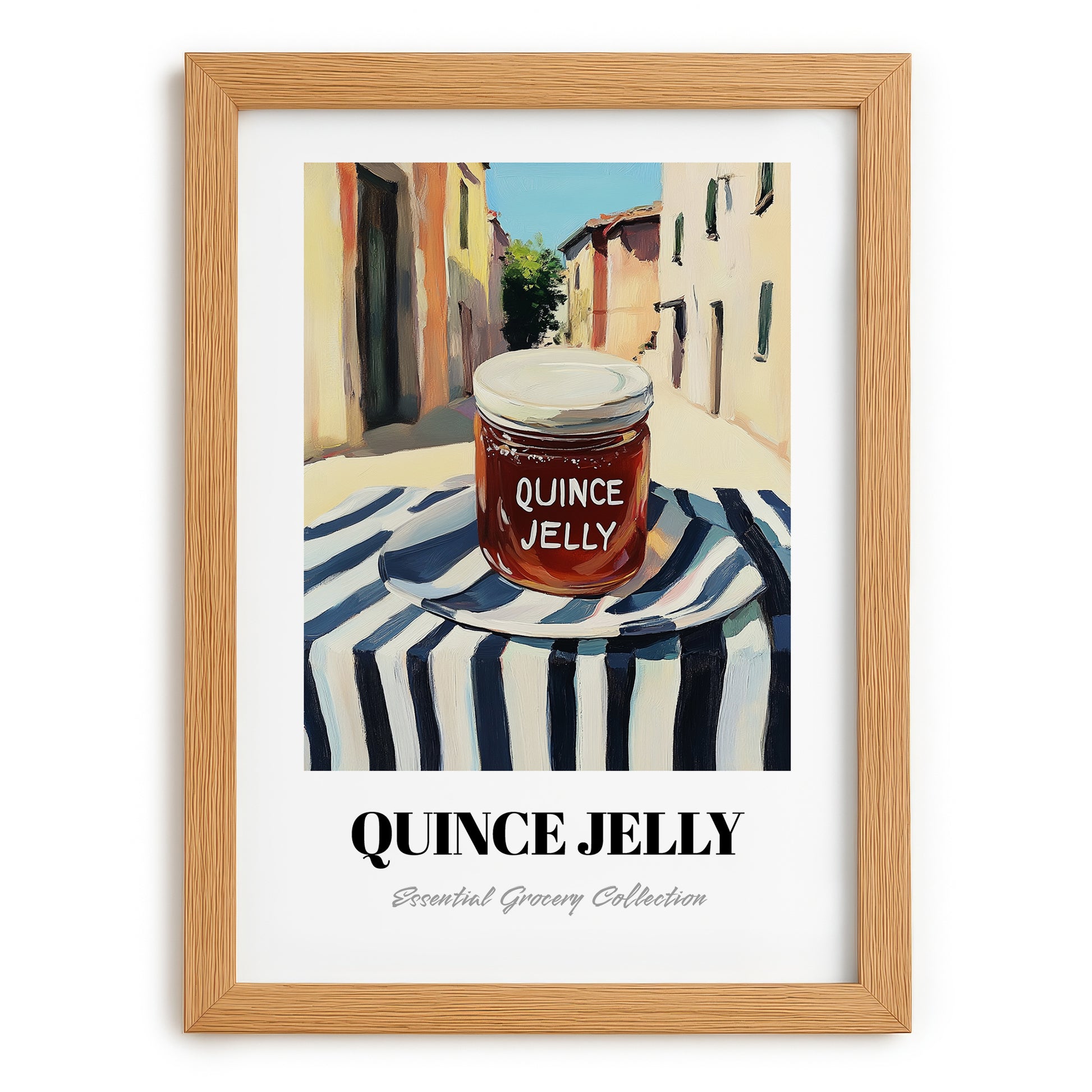 Quince Jelly – Italian Café on the Corner, Jam Illustration, set in oak frame