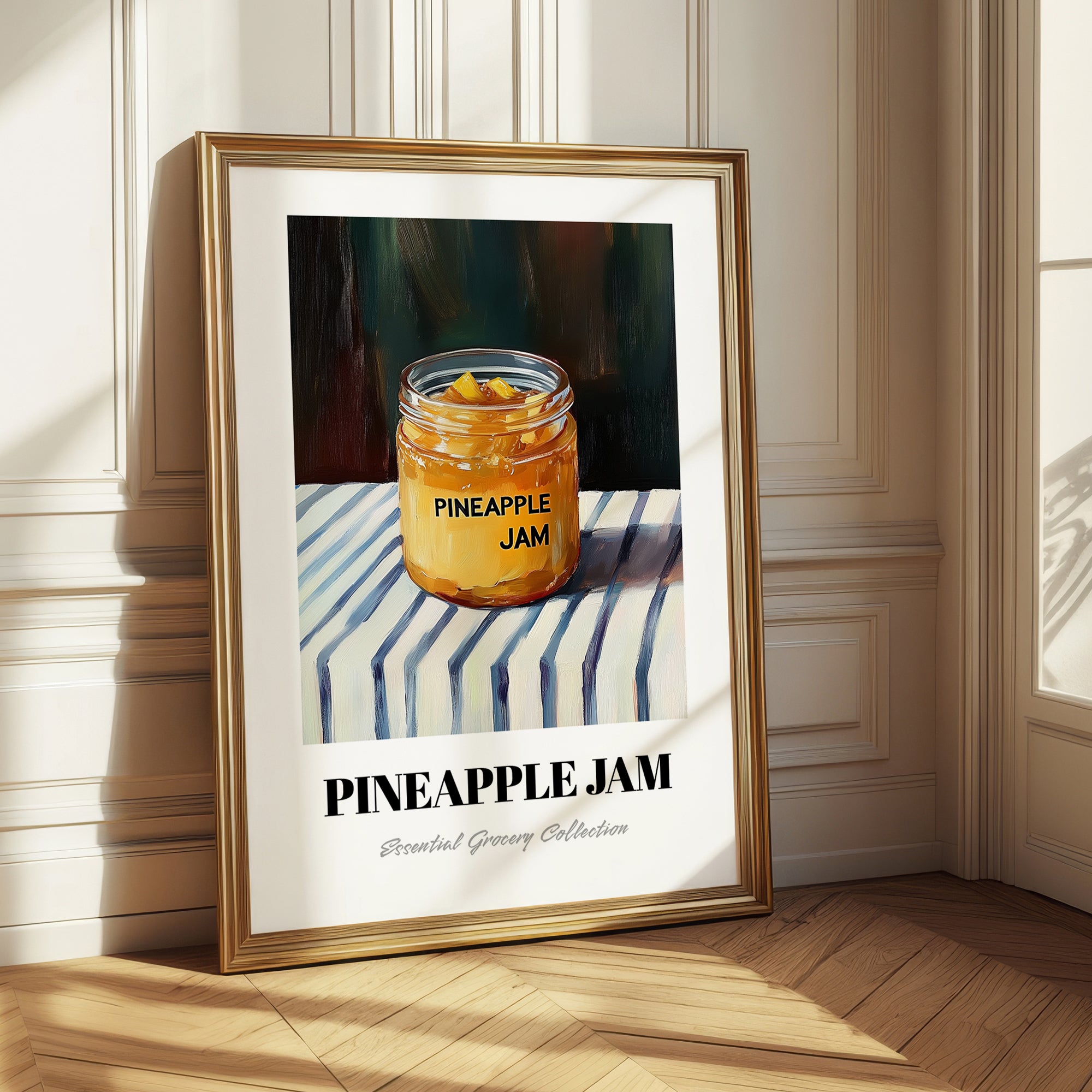 Pineapple Jam – on Striped Tablecloth, Jam Art