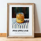 Pineapple Jam – on Striped Tablecloth, Jam Art, in wooden frame leaning on the floor