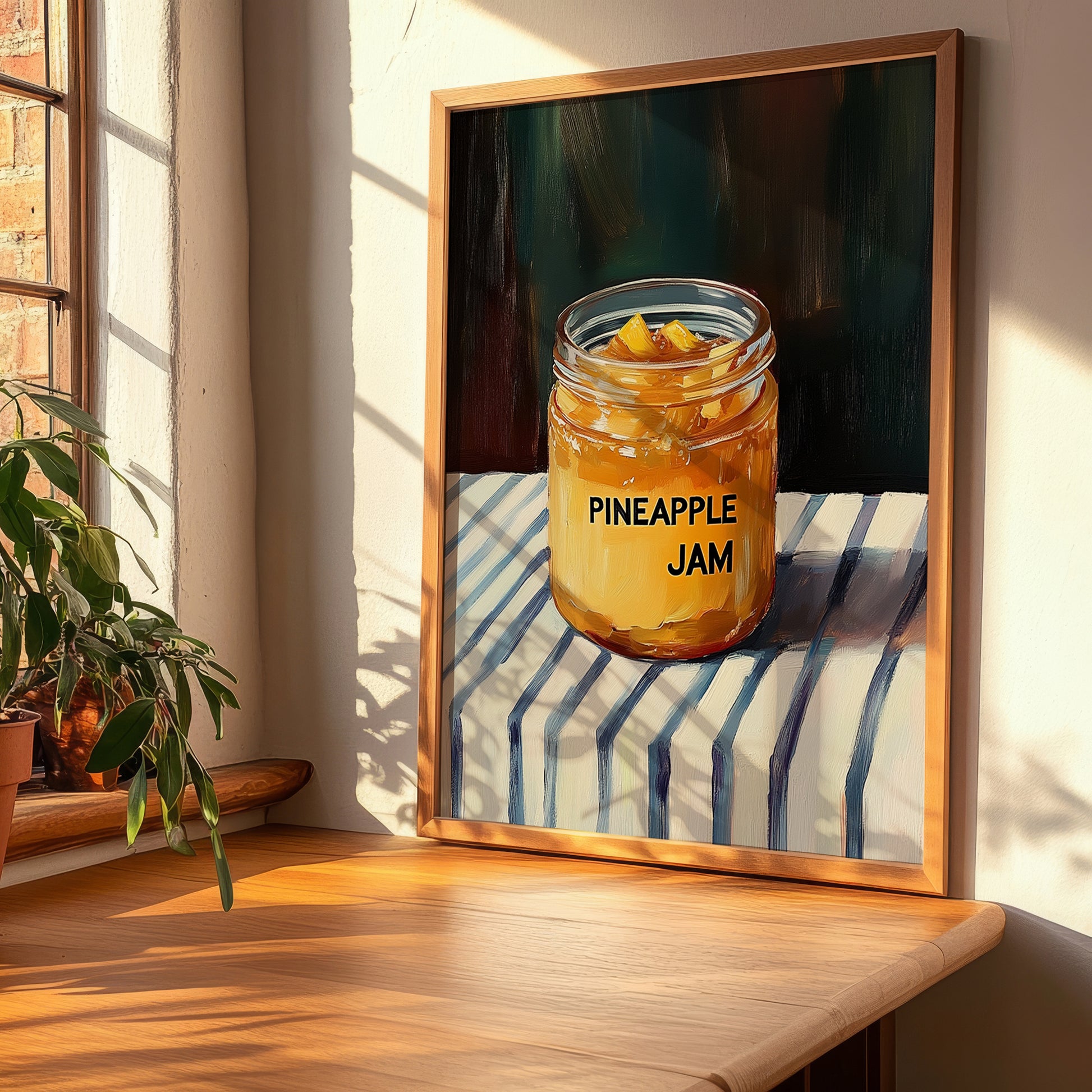 Pineapple Jam – on Striped Tablecloth, Jam Art, clean layout with no caption