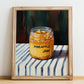 Pineapple Jam – on Striped Tablecloth, Jam Art, no-text version framed in wood