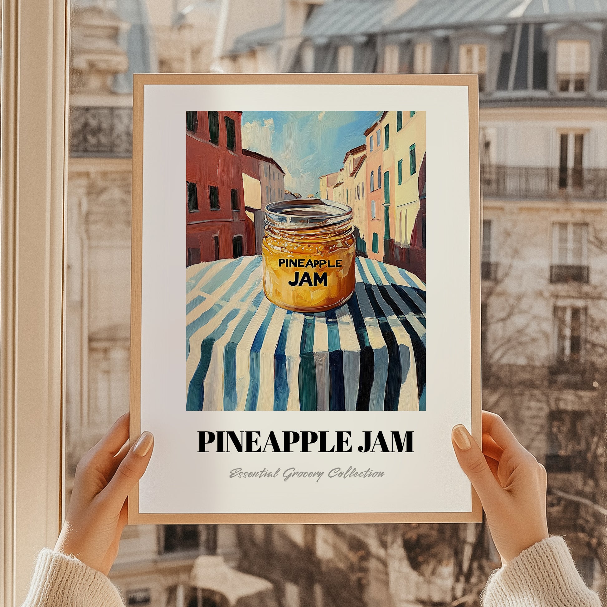 Pineapple Jam – Italian Urban Café Scene, Jam Print, styled in a charming Paris street view