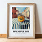 Pineapple Jam – Italian Urban Café Scene, Jam Print, in wooden frame leaning on the floor
