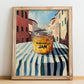 Pineapple Jam – Italian Urban Café Scene, Jam Print, no-text version framed in wood
