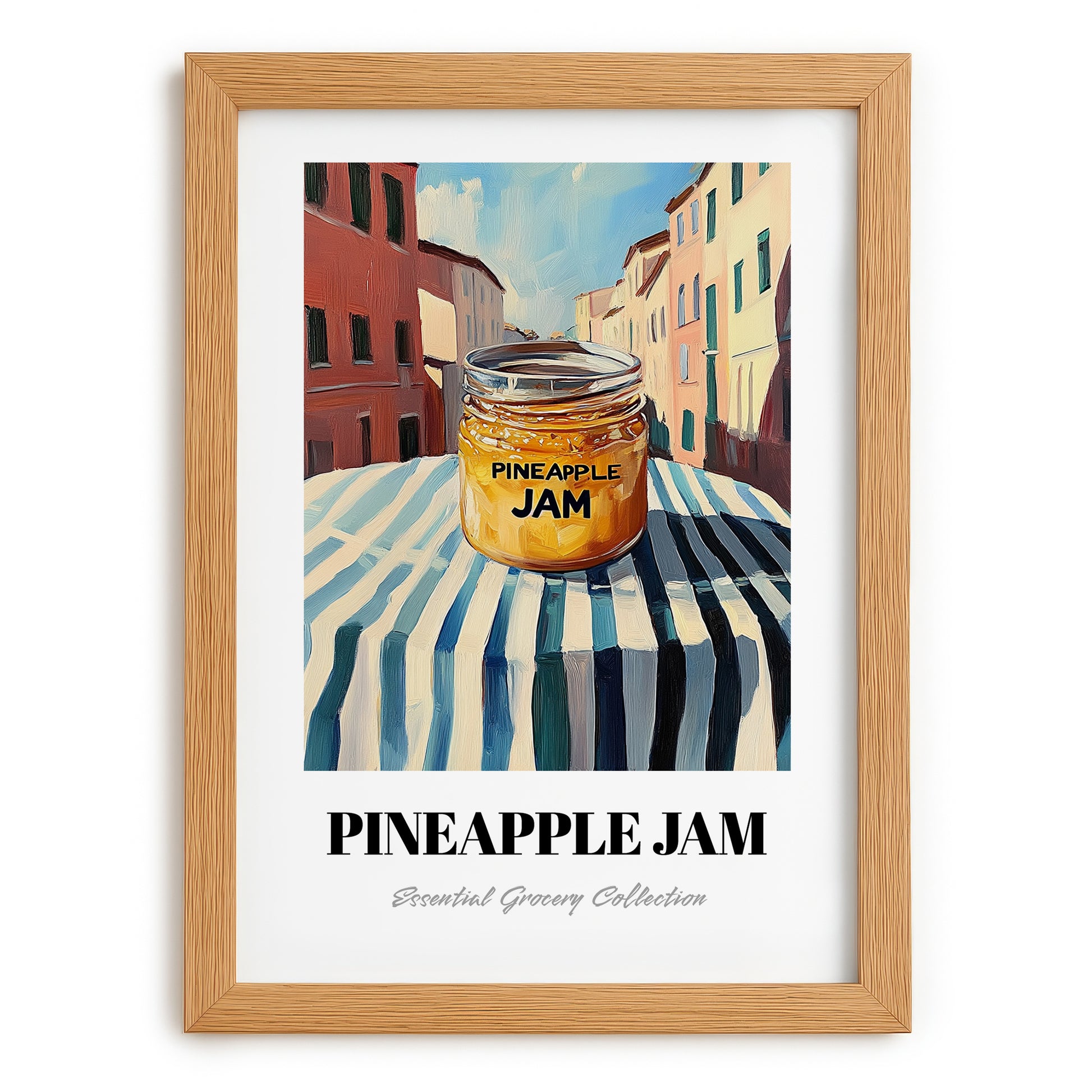Pineapple Jam – Italian Urban Café Scene, Jam Print, set in oak frame