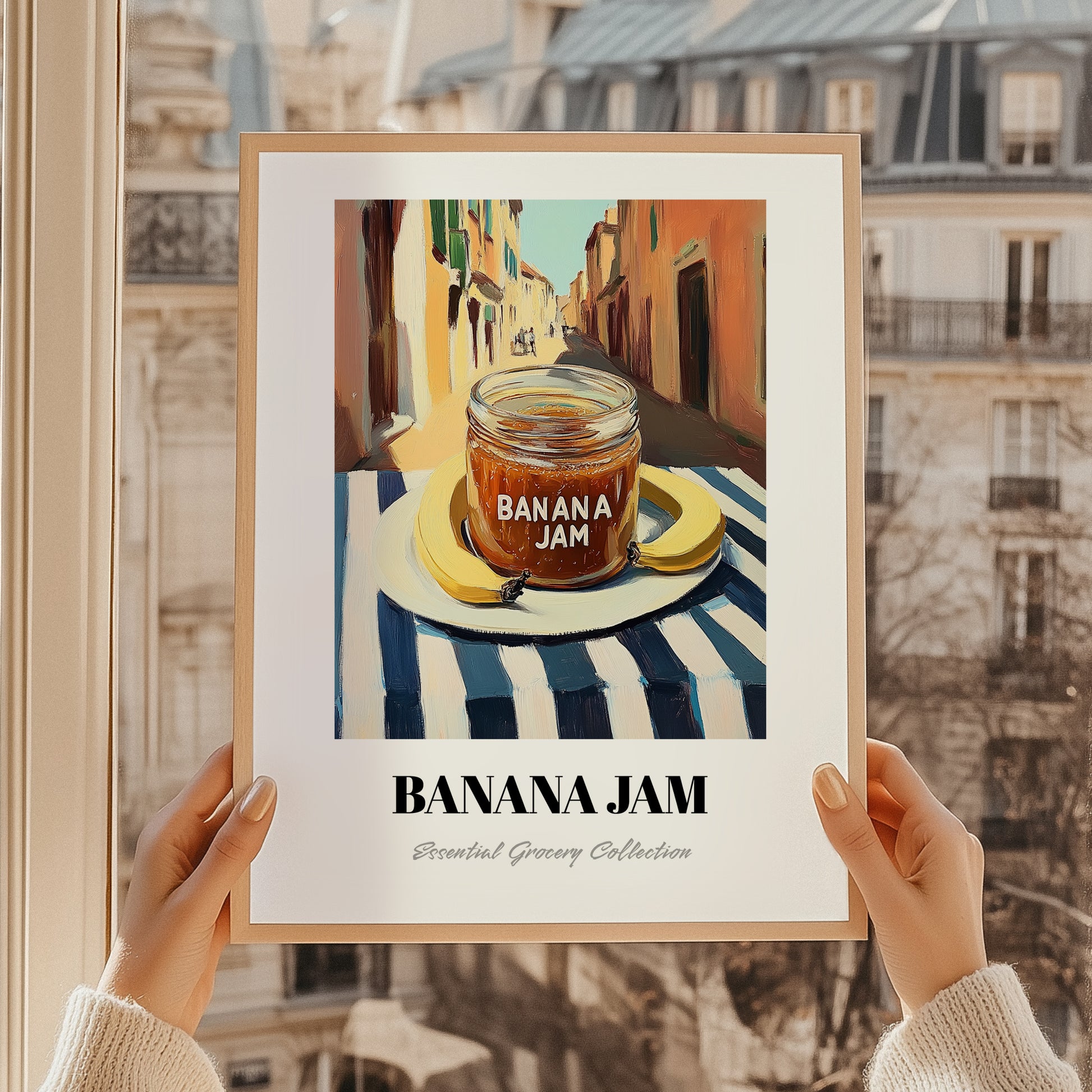 Banana Jam – Italian Outdoor Café Scene, Jam Still Life, styled in a charming Paris street view