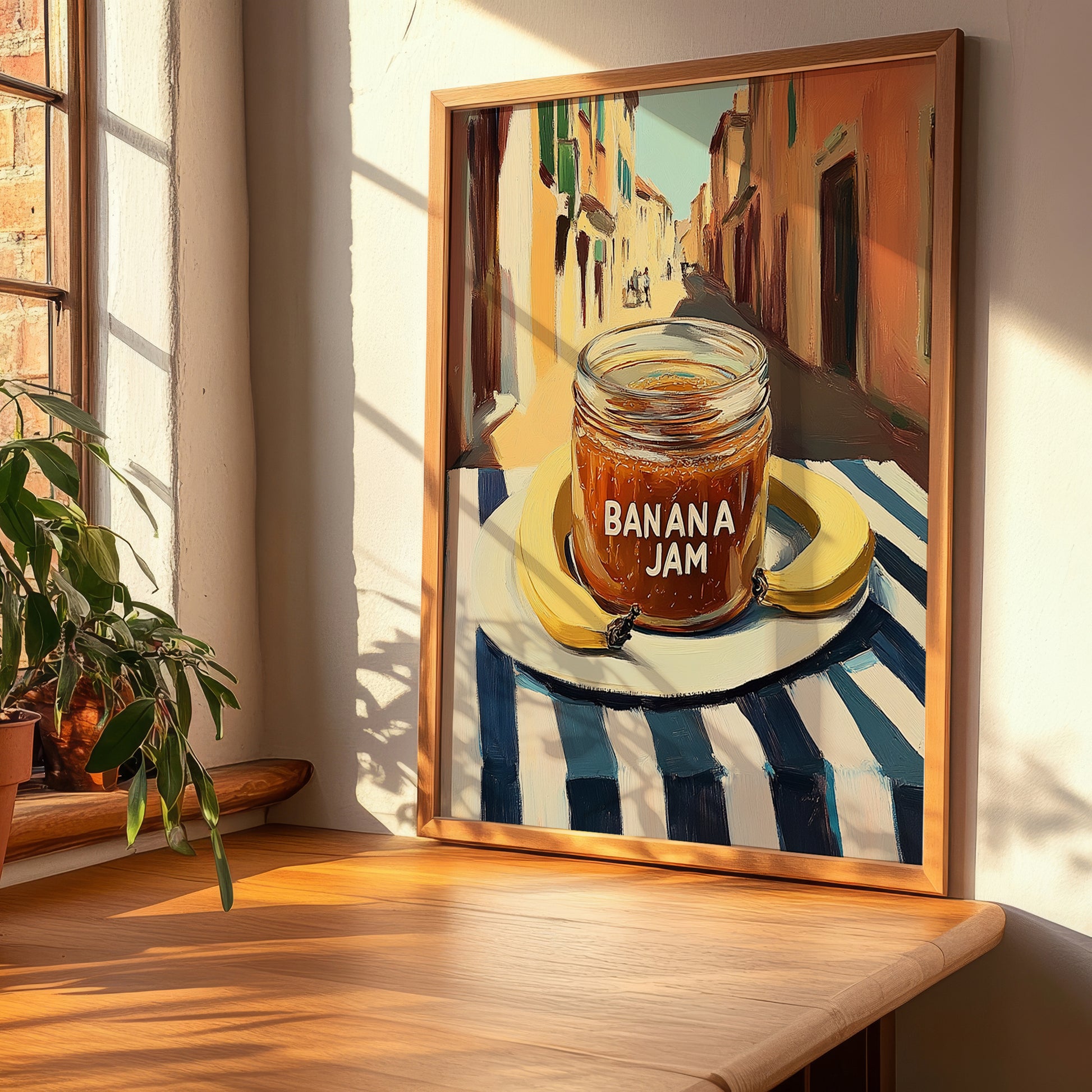 Banana Jam – Italian Outdoor Café Scene, Jam Still Life, clean layout with no caption