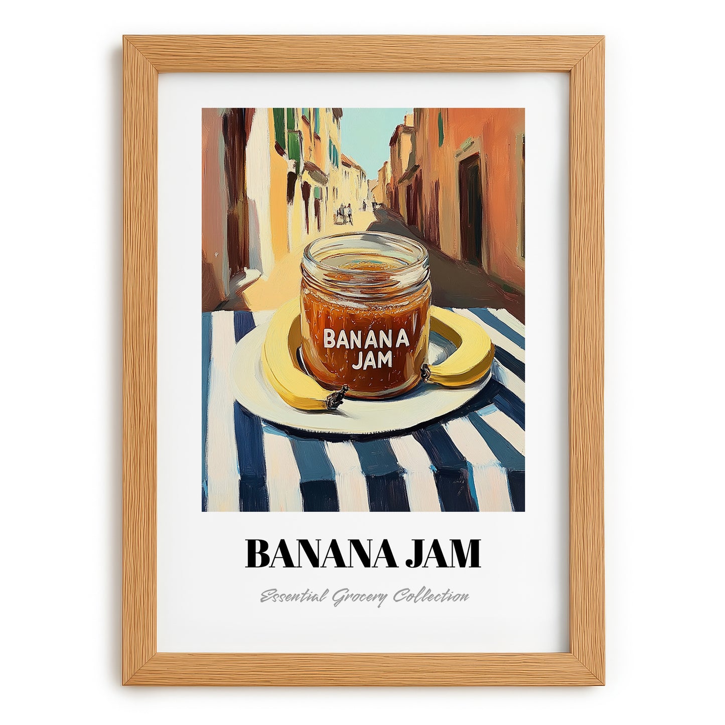 Banana Jam – Italian Outdoor Café Scene, Jam Still Life, set in oak frame