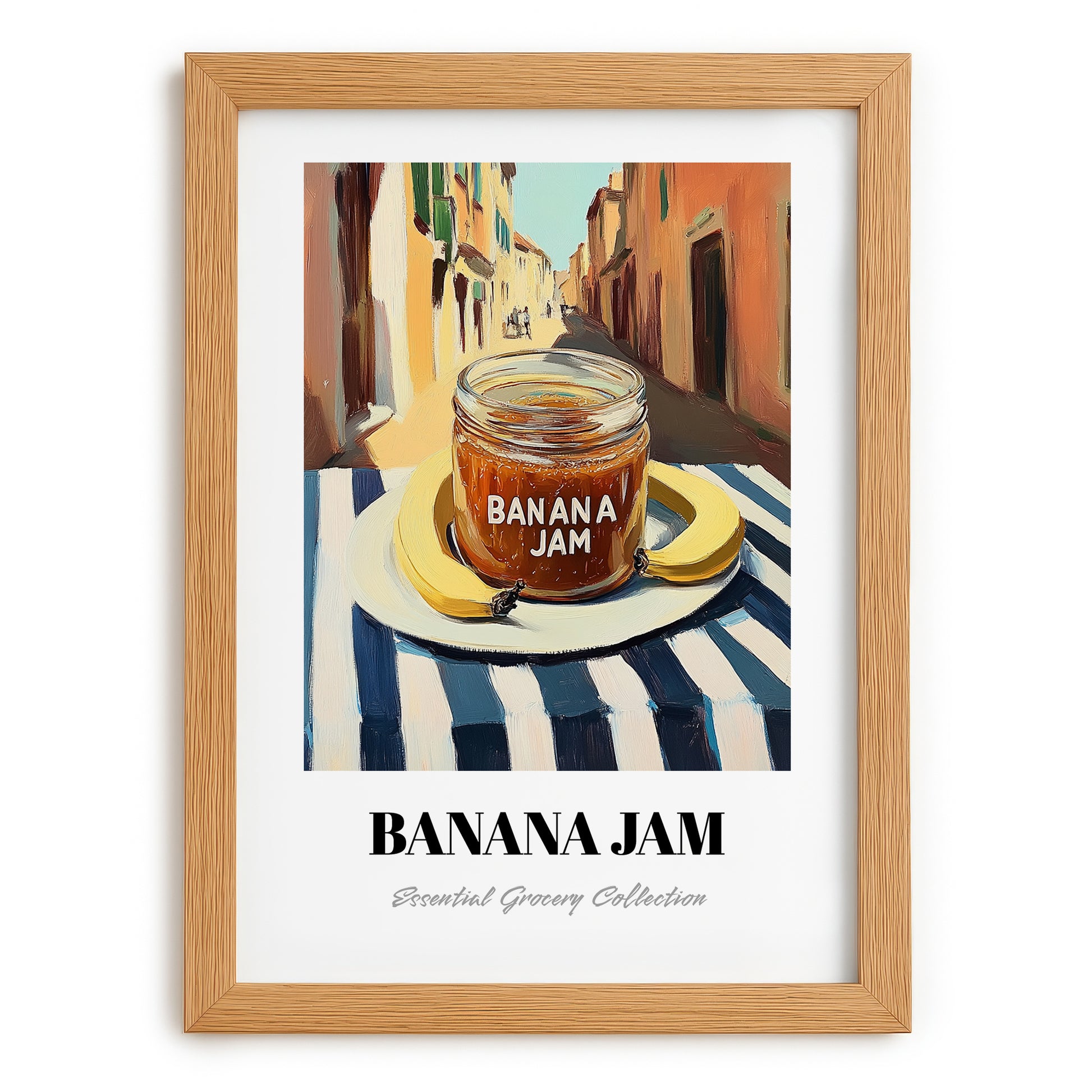Banana Jam – Italian Outdoor Café Scene, Jam Still Life, set in oak frame
