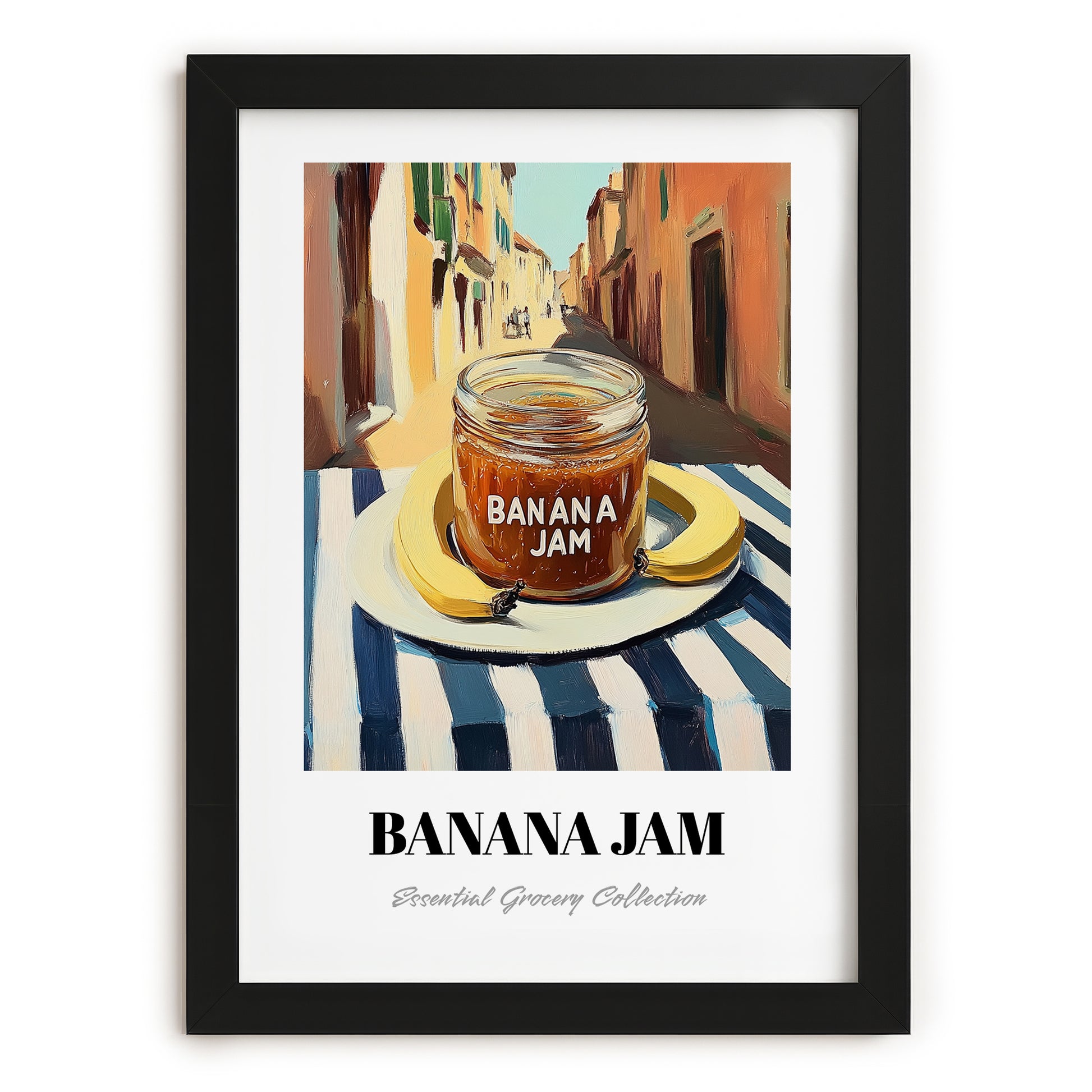 Banana Jam – Italian Outdoor Café Scene, Jam Still Life, in sleek black frame