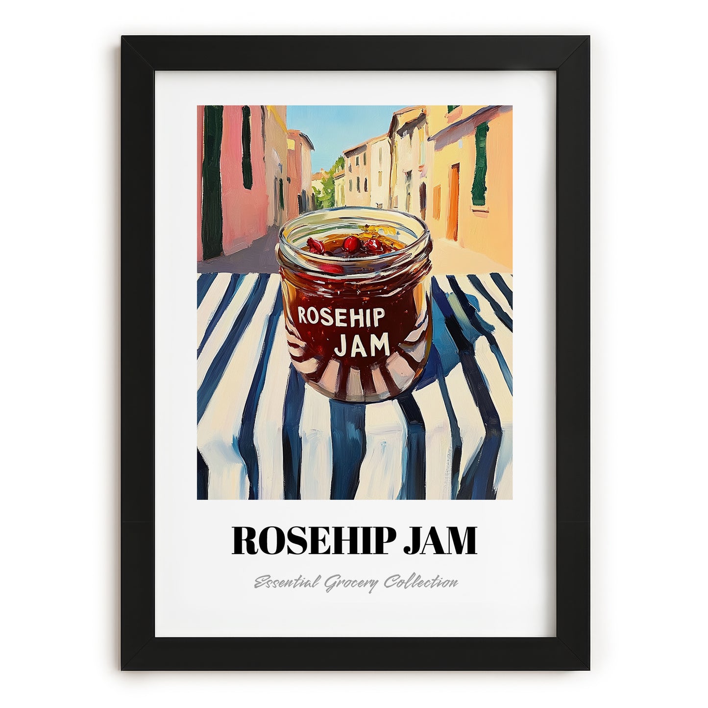 Rosehip Jam – Italian Urban Café Scene, Jam Illustration, in sleek black frame