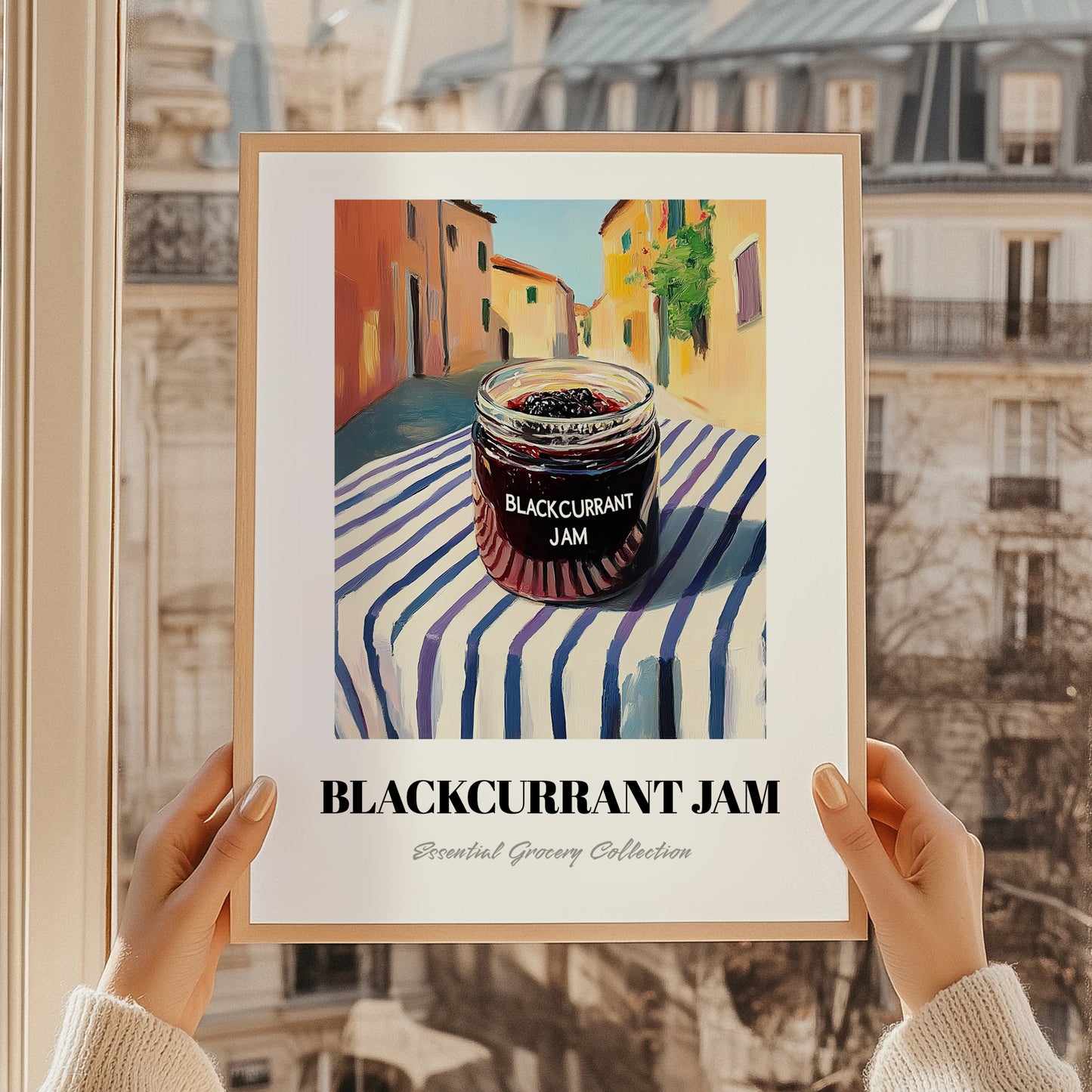Blackcurrant Jam – Italian Urban Café Scene, Jam Wall Illustration, styled in a charming Paris street view