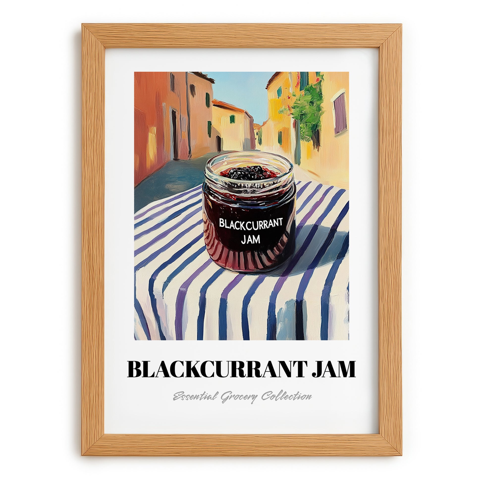 Blackcurrant Jam – Italian Urban Café Scene, Jam Wall Illustration, set in oak frame