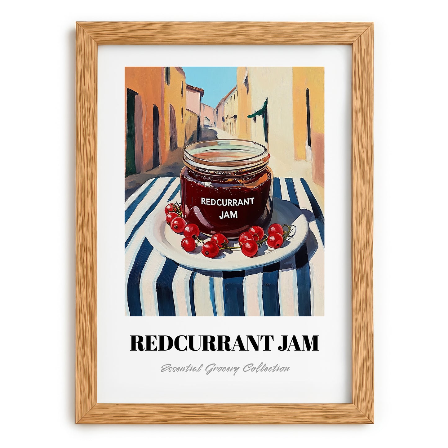 Redcurrant Jam – Italian Outdoor Café Scene, Jam Wall Art, set in oak frame