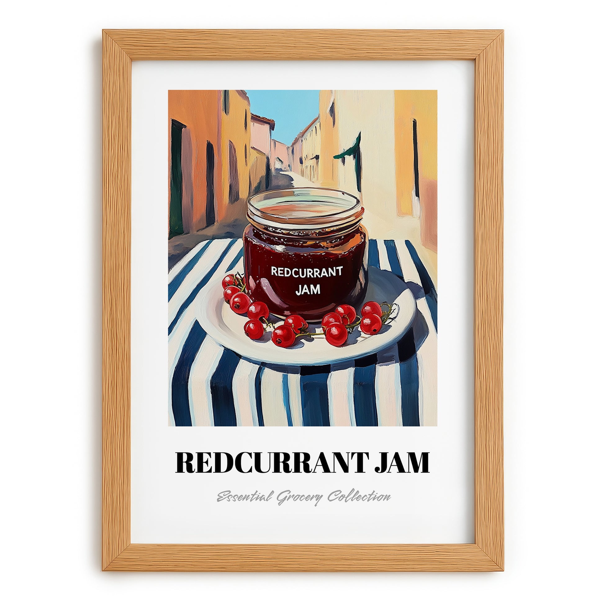 Redcurrant Jam – Italian Outdoor Café Scene, Jam Wall Art, set in oak frame