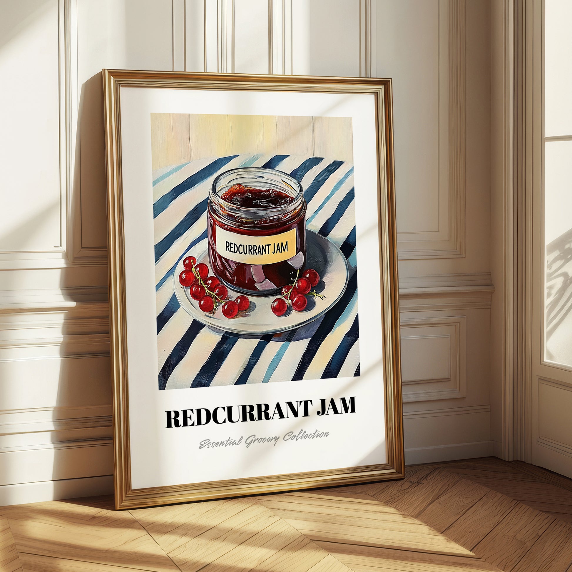 Redcurrant Jam – on Striped Tablecloth, Jam Wall Art