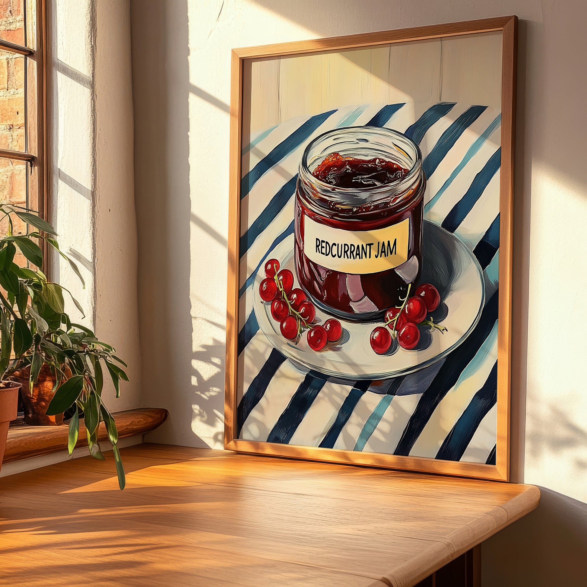 Redcurrant Jam – on Striped Tablecloth, Jam Wall Art, clean layout with no caption