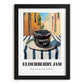 Elderberry Jam – Italian Outdoor Café Scene, Jam Painting, in sleek black frame
