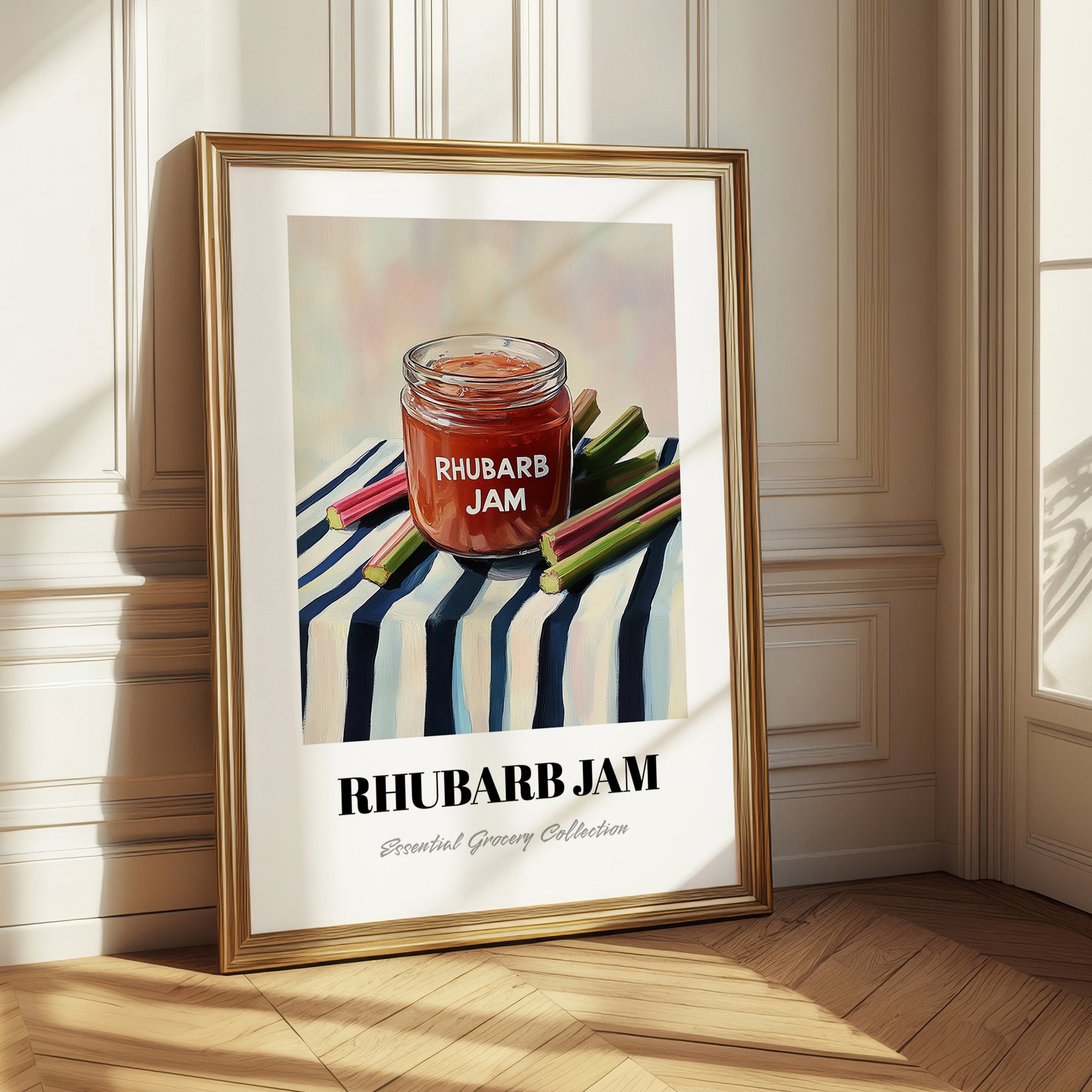 Rhubarb Jam – on Striped Tablecloth, Jam Wall Painting