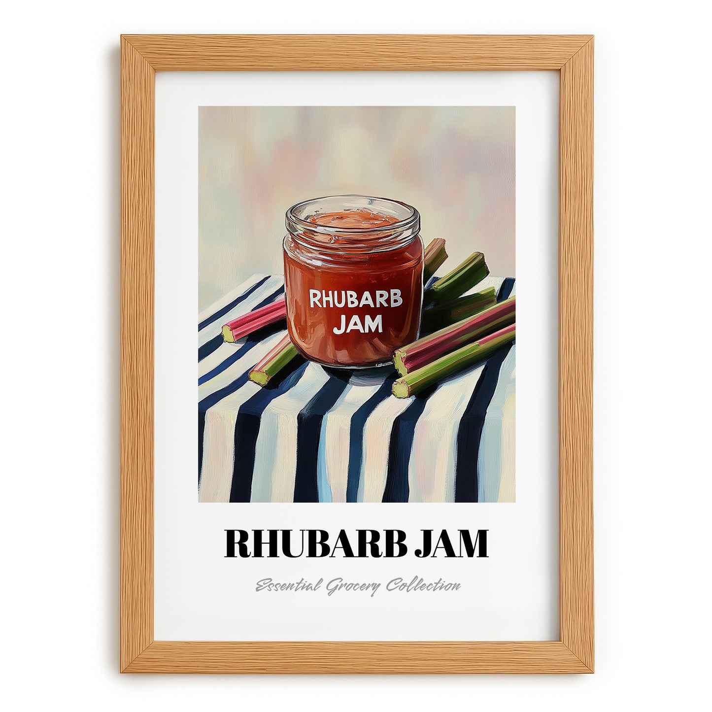 Rhubarb Jam – on Striped Tablecloth, Jam Wall Painting, set in oak frame