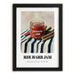 Rhubarb Jam – on Striped Tablecloth, Jam Wall Painting, in sleek black frame