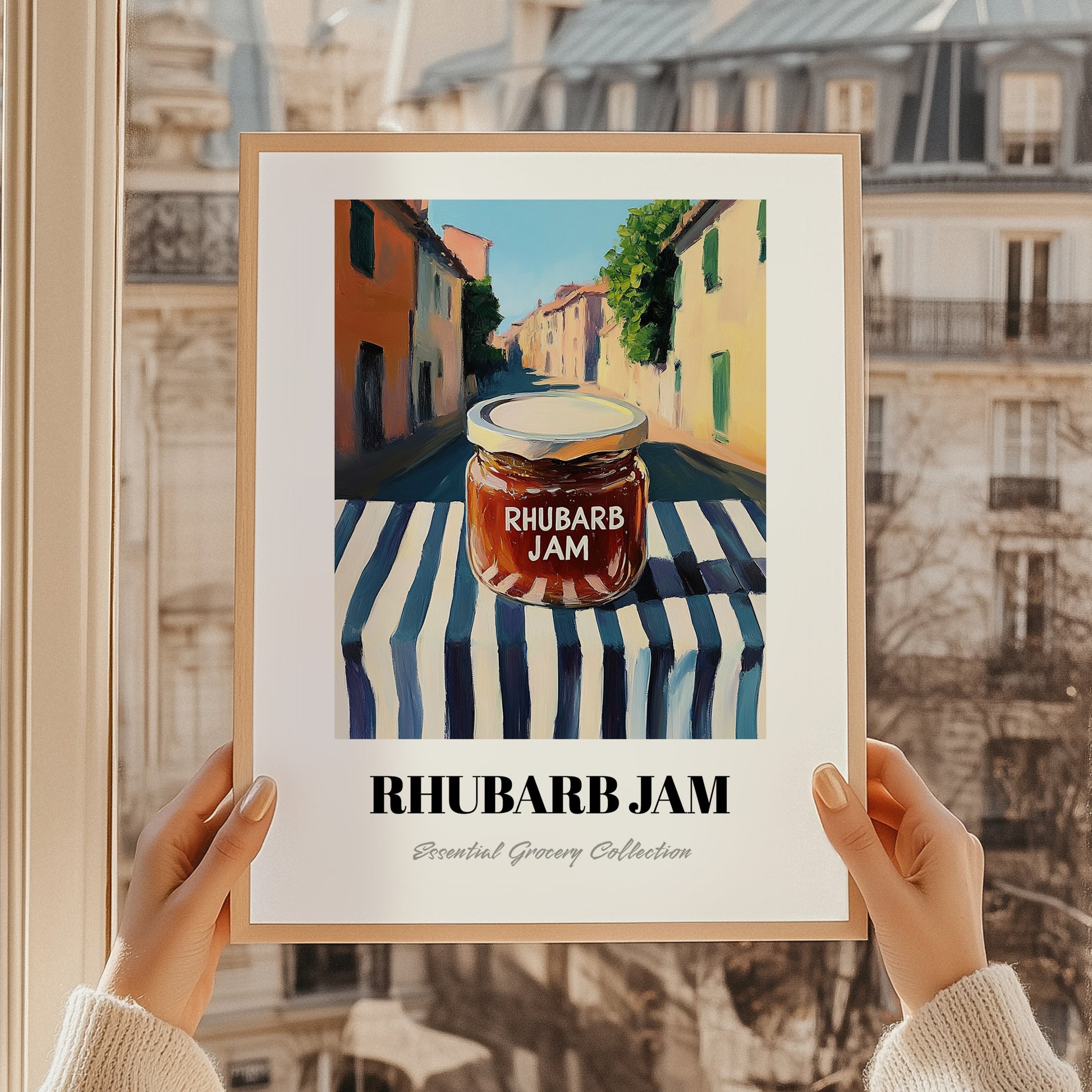 Rhubarb Jam – Italian Street Café Scene, Jam Wall Decor, styled in a charming Paris street view