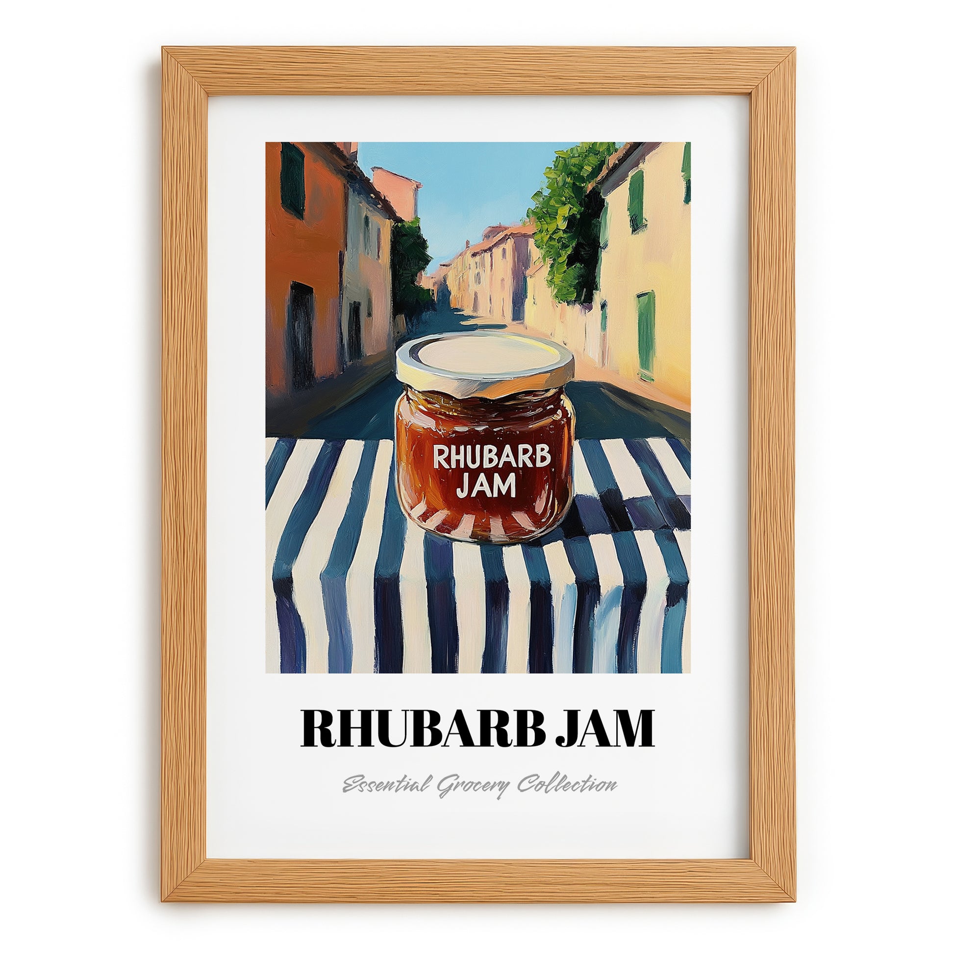 Rhubarb Jam – Italian Street Café Scene, Jam Wall Decor, set in oak frame