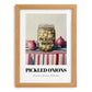 Pickled Onions – on Striped Tablecloth, Canned Vegetables Still Life, set in oak frame
