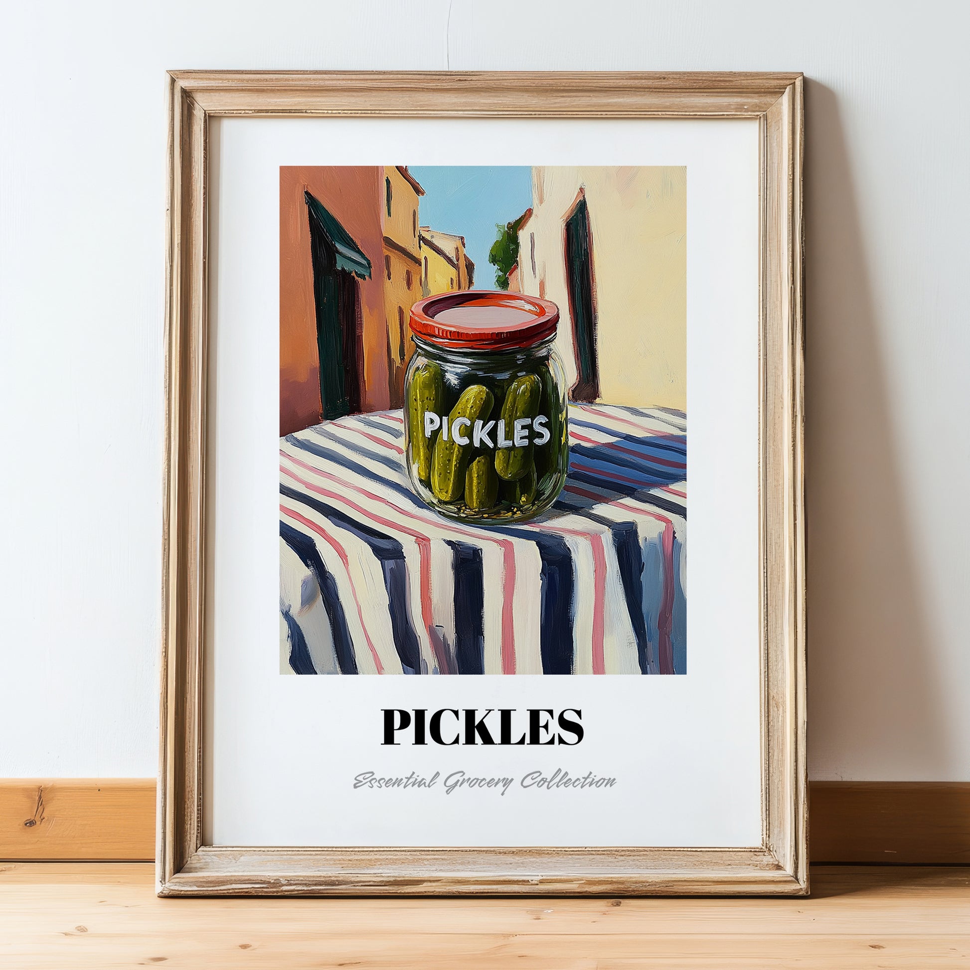 Pickles – Italian Outdoor Café Scene, Bbq Wall Decor, in wooden frame leaning on the floor
