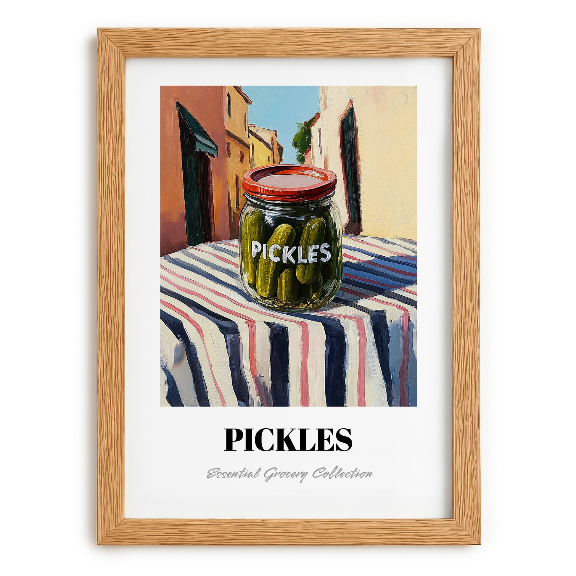 Pickles – Italian Outdoor Café Scene, Bbq Wall Decor, set in oak frame