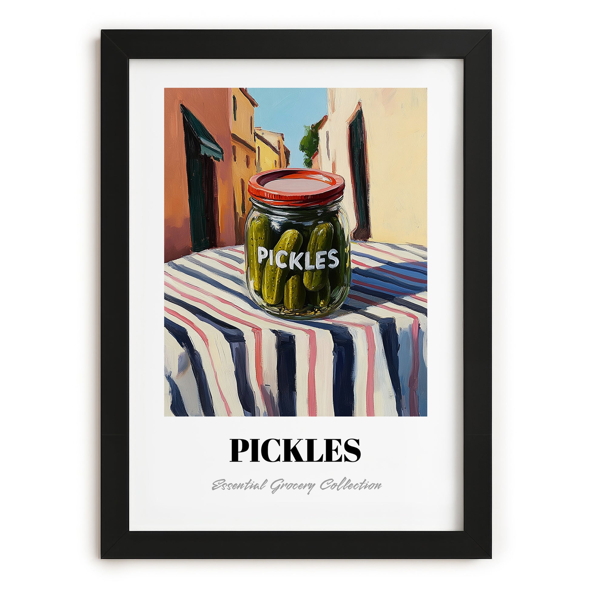 Pickles – Italian Outdoor Café Scene, Bbq Wall Decor, in sleek black frame