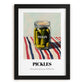 Pickles – on Striped Tablecloth, Canned Vegetables Illustration, in sleek black frame
